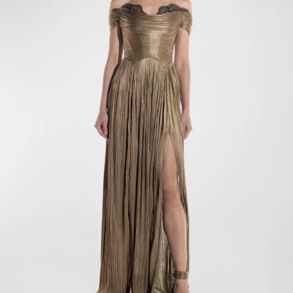 Maria Lucia Hohan Formal Wedding Cocktail Champagne Long Evening Dress.
